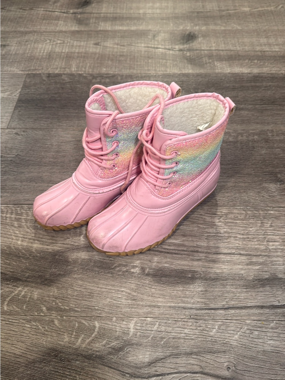 JustFab Pink Kids Rainbow-Accent Snow Boots